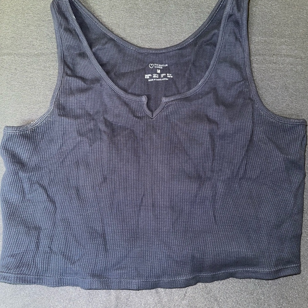 Primary Blue Cropped Notch/Vneck Waffle Tank Top